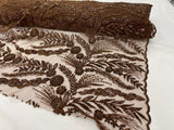 Feather And Vine Beaded Lace Fabric - Feather And Vine Pattern, 54" Width (1 Yard)