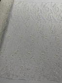 Feather And Vine Beaded Lace Fabric - Feather And Vine Pattern, 54" Width (1 Yard)