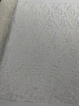 Feather And Vine Beaded Lace Fabric - Feather And Vine Pattern, 54" Width (1 Yard)
