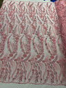 Feather And Vine Beaded Lace Fabric - Feather And Vine Pattern, 54" Width (1 Yard)