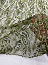 Feather And Vine Beaded Lace Fabric - Feather And Vine Pattern, 54" Width (1 Yard)