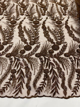 Feather And Vine Beaded Lace Fabric - Feather And Vine Pattern, 54" Width (1 Yard)