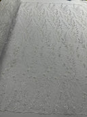 Feather And Vine Beaded Lace Fabric - Feather And Vine Pattern, 54" Width (1 Yard)