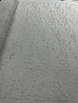 Feather And Vine Beaded Lace Fabric - Feather And Vine Pattern, 54" Width (1 Yard)