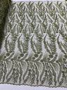 Feather And Vine Beaded Lace Fabric - Feather And Vine Pattern, 54" Width (1 Yard)