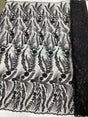 Feather And Vine Beaded Lace Fabric - Feather And Vine Pattern, 54" Width (1 Yard)