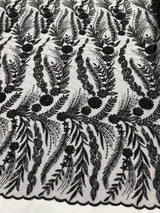 Feather And Vine Beaded Lace Fabric - Feather And Vine Pattern, 54" Width (1 Yard)