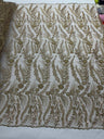 Feather And Vine Beaded Lace Fabric - Feather And Vine Pattern, 54" Width (1 Yard)