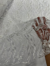 Feather And Vine Beaded Lace Fabric - Feather And Vine Pattern, 54" Width (1 Yard)