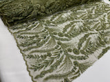 Feather And Vine Beaded Lace Fabric - Feather And Vine Pattern, 54" Width (1 Yard)
