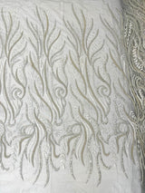 Phoenix Feather Beaded Lace Hand Beaded Lace Fabric - Gold, Hunter Green, Beige, Blush Pink, Ivory, Lavender, Red, Royal Blue, Silver, Black, 54" Width (1 Yard)