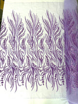 Phoenix Feather Beaded Lace Hand Beaded Lace Fabric - Gold, Hunter Green, Beige, Blush Pink, Ivory, Lavender, Red, Royal Blue, Silver, Black, 54" Width (1 Yard)