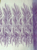 Phoenix Feather Beaded Lace Hand Beaded Lace Fabric - Gold, Hunter Green, Beige, Blush Pink, Ivory, Lavender, Red, Royal Blue, Silver, Black, 54" Width (1 Yard)