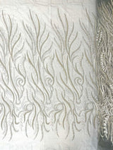 Phoenix Feather Beaded Lace Hand Beaded Lace Fabric - Gold, Hunter Green, Beige, Blush Pink, Ivory, Lavender, Red, Royal Blue, Silver, Black, 54" Width (1 Yard)