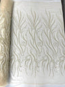 Phoenix Feather Beaded Lace Hand Beaded Lace Fabric - Gold, Hunter Green, Beige, Blush Pink, Ivory, Lavender, Red, Royal Blue, Silver, Black, 54" Width (1 Yard)
