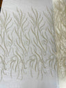 Phoenix Feather Beaded Lace Hand Beaded Lace Fabric - Gold, Hunter Green, Beige, Blush Pink, Ivory, Lavender, Red, Royal Blue, Silver, Black, 54" Width (1 Yard)