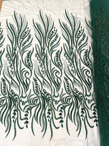 Phoenix Feather Beaded Lace Hand Beaded Lace Fabric - Gold, Hunter Green, Beige, Blush Pink, Ivory, Lavender, Red, Royal Blue, Silver, Black, 54" Width (1 Yard)