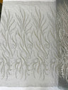 Phoenix Feather Beaded Lace Hand Beaded Lace Fabric - Gold, Hunter Green, Beige, Blush Pink, Ivory, Lavender, Red, Royal Blue, Silver, Black, 54" Width (1 Yard)