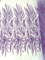Phoenix Feather Beaded Lace Hand Beaded Lace Fabric - Gold, Hunter Green, Beige, Blush Pink, Ivory, Lavender, Red, Royal Blue, Silver, Black, 54" Width (1 Yard)