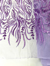 Phoenix Feather Beaded Lace Hand Beaded Lace Fabric - Gold, Hunter Green, Beige, Blush Pink, Ivory, Lavender, Red, Royal Blue, Silver, Black, 54" Width (1 Yard)
