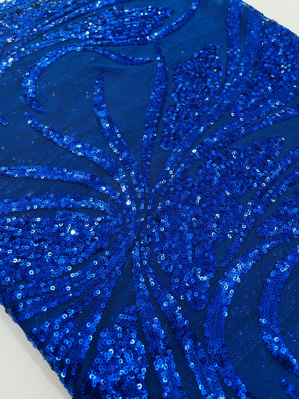 Feather Damask Shiny Sequin Design 4-Way Stretch Mesh Fabric - Damask Pattern, 54" Width (1 Yard)