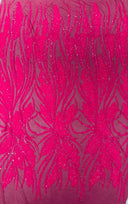 Feather Damask Shiny Sequin Design 4-Way Stretch Mesh Fabric - Damask Pattern, 54" Width (1 Yard)