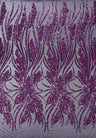 Feather Damask Shiny Sequin Design 4-Way Stretch Mesh Fabric - Damask Pattern, 54" Width (1 Yard)