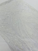 Feather Damask Shiny Sequin Design 4-Way Stretch Mesh Fabric - Damask Pattern, 54" Width (1 Yard)