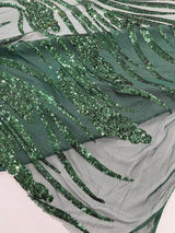 Feather Damask Shiny Sequin Design 4-Way Stretch Mesh Fabric - Damask Pattern, 54" Width (1 Yard)