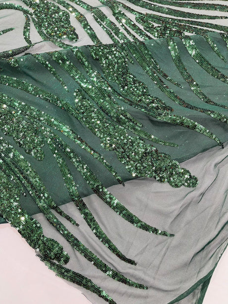 Feather Damask Shiny Sequin Design 4-Way Stretch Mesh Fabric - Damask Pattern, 54" Width (1 Yard)