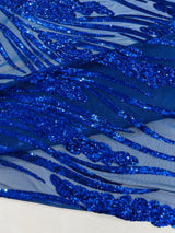 Feather Damask Shiny Sequin Design 4-Way Stretch Mesh Fabric - Damask Pattern, 54" Width (1 Yard)