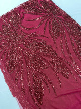 Feather Damask Shiny Sequin Design 4-Way Stretch Mesh Fabric - Damask Pattern, 54" Width (1 Yard)
