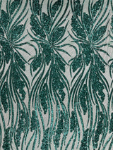 Feather Damask Shiny Sequin Design 4-Way Stretch Mesh Fabric - Damask Pattern, 54" Width (1 Yard)