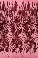 Feather Damask Shiny Sequin Design 4-Way Stretch Mesh Fabric - Damask Pattern, 54" Width (1 Yard)