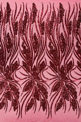 Feather Damask Shiny Sequin Design 4-Way Stretch Mesh Fabric - Damask Pattern, 54" Width (1 Yard)