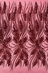 Feather Damask Shiny Sequin Design 4-Way Stretch Mesh Fabric - Damask Pattern, 54" Width (1 Yard)