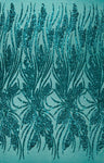Feather Damask Shiny Sequin Design 4-Way Stretch Mesh Fabric - Damask Pattern, 54" Width (1 Yard)