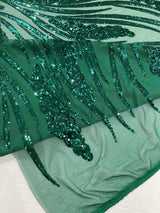 Feather Damask Shiny Sequin Design 4-Way Stretch Mesh Fabric - Damask Pattern, 54" Width (1 Yard)