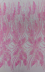 Feather Damask Shiny Sequin Design 4-Way Stretch Mesh Fabric - Damask Pattern, 54" Width (1 Yard)
