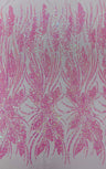 Feather Damask Shiny Sequin Design 4-Way Stretch Mesh Fabric - Damask Pattern, 54" Width (1 Yard)