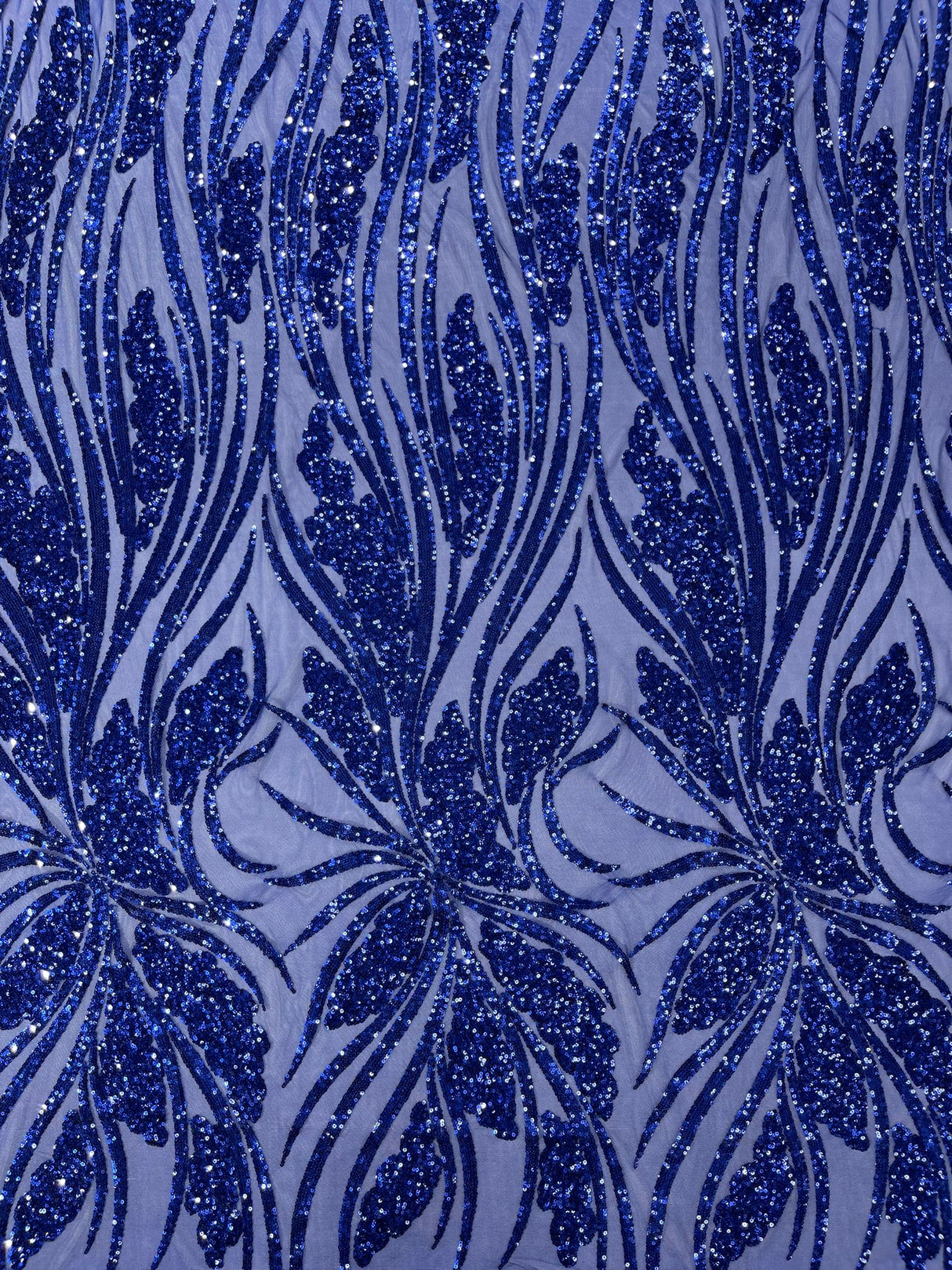 Feather Damask Shiny Sequin Design 4-Way Stretch Mesh Fabric - Damask Pattern, 54" Width (1 Yard)
