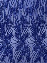 Feather Damask Shiny Sequin Design 4-Way Stretch Mesh Fabric - Damask Pattern, 54" Width (1 Yard)