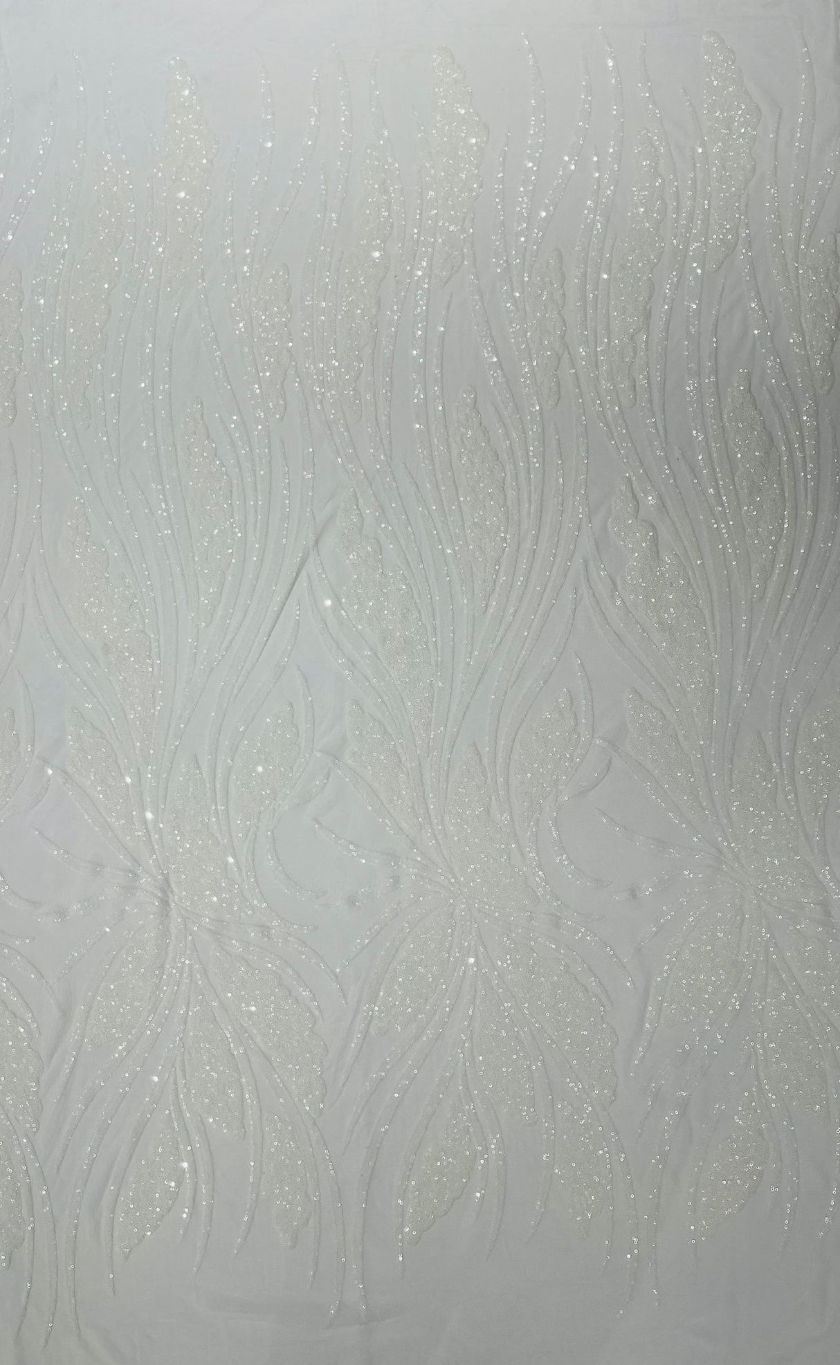 Feather Damask Shiny Sequin Design 4-Way Stretch Mesh Fabric - Damask Pattern, 54" Width (1 Yard)