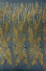 Feather Damask Shiny Sequin Design 4-Way Stretch Mesh Fabric - Damask Pattern, 54" Width (1 Yard)