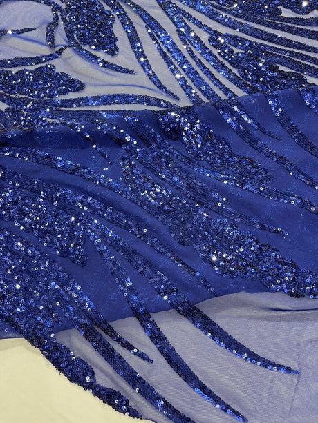 Feather Damask Shiny Sequin Design 4-Way Stretch Mesh Fabric - Damask Pattern, 54" Width (1 Yard)