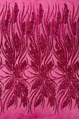 Feather Damask Shiny Sequin Design 4-Way Stretch Mesh Fabric - Damask Pattern, 54" Width (1 Yard)
