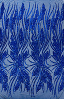 Feather Damask Shiny Sequin Design 4-Way Stretch Mesh Fabric - Damask Pattern, 54" Width (1 Yard)