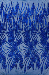 Feather Damask Shiny Sequin Design 4-Way Stretch Mesh Fabric - Damask Pattern, 54" Width (1 Yard)