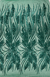 Feather Damask Shiny Sequin Design 4-Way Stretch Mesh Fabric - Damask Pattern, 54" Width (1 Yard)