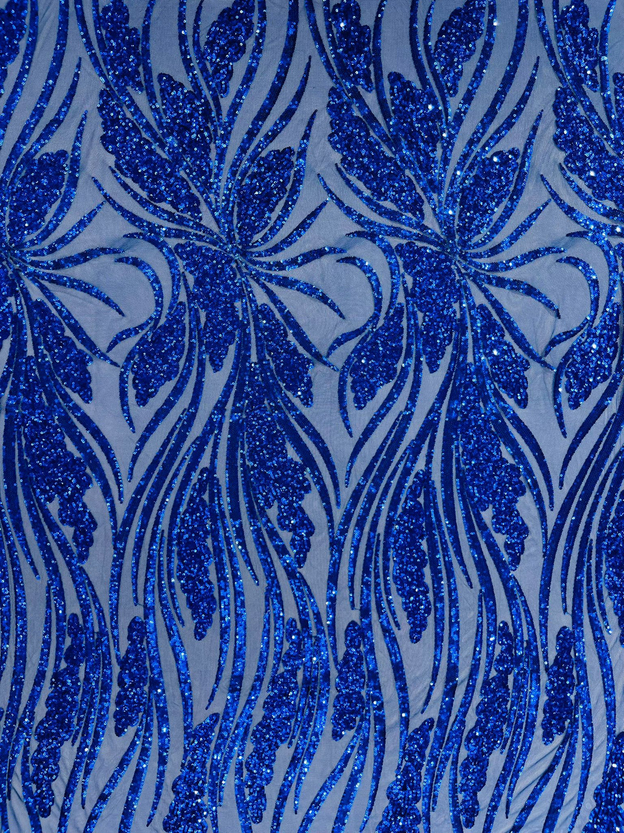 Feather Damask Shiny Sequin Design 4-Way Stretch Mesh Fabric - Damask Pattern, 54" Width (1 Yard)